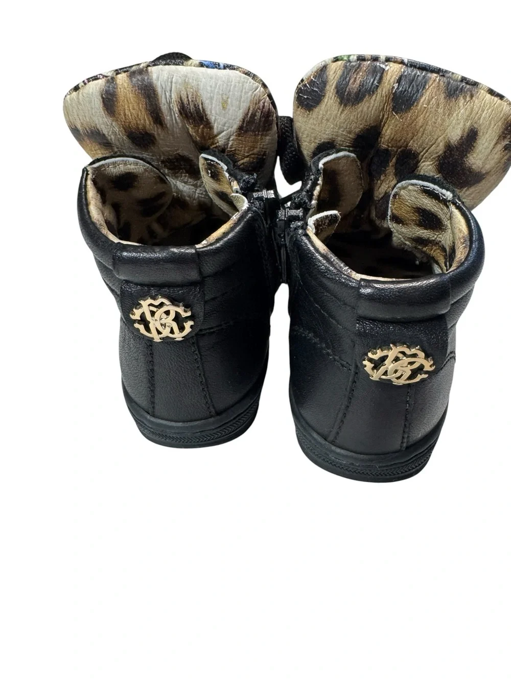 New Roberto Cavalli Black Animal Print Baby Girl Boots Size 20 US 5.5